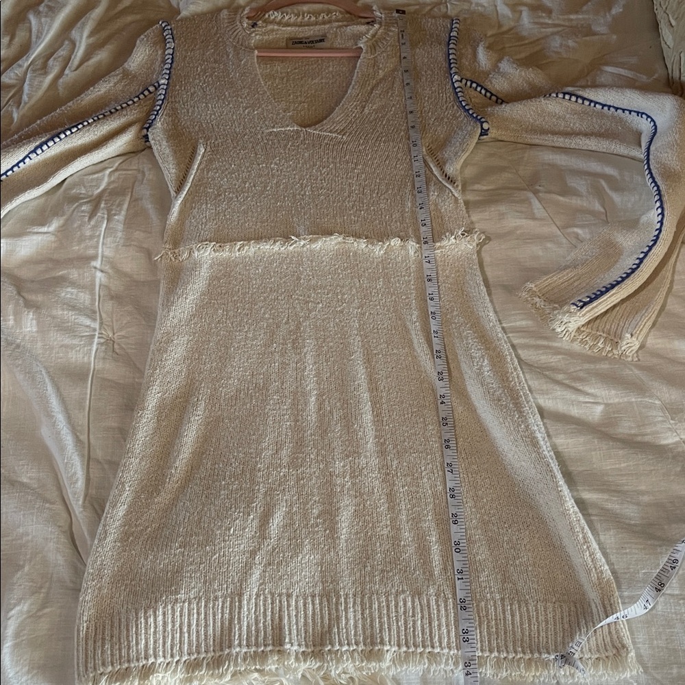 ZADIG & VOLTAIRE NWT Hiko Frayed Trim Silk Blend Ecru And Blue Minidress - Picture 13 of 15